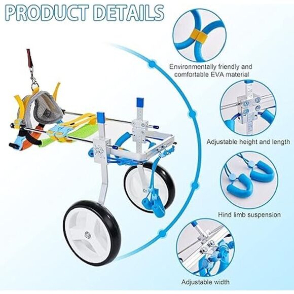 Adjustable 2 Wheel Dog Cart Wheelchair Hind Leg Support Size Small 22-40 lbs - Picture 3 of 10